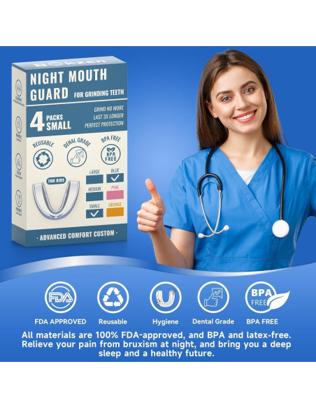 Paquete de 4 Protectores Bucales Azules BOKZEN para Niños