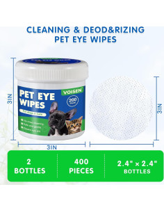 Toallitas para Ojos VOISEN 400 Pcs Biodegradables para Mascotas 2