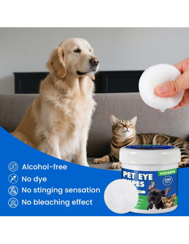 Toallitas para Ojos VOISEN 400 Pcs Biodegradables para Mascotas