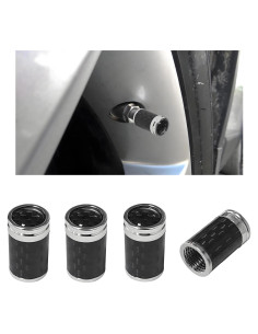 4 Tapones de Válvula de Neumático KVAEY - Fibra de Carbono Plata
