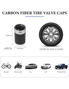 4 Tapones de Válvula de Neumático KVAEY - Fibra de Carbono Plata 2