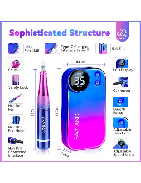 Taladro de Uñas Eléctrico Saviland PRO 35000RPM Portátil