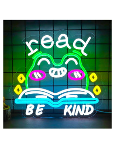 Letrero Neón LED TOPQUALI 'Lea Libros Y Sea Amable' 33.4x30.9cm