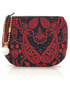 Monedero de Joyería Hecho a Mano para Mujer - Negro y Rojo