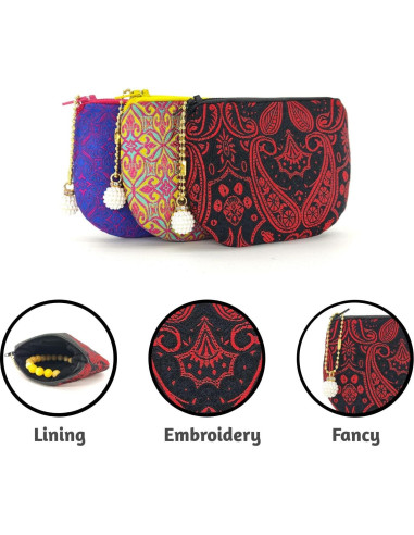 Monedero de Joyería Hecho a Mano para Mujer - Negro y Rojo