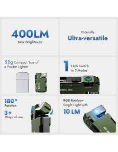 Linterna EDC Recargable WUBEN G5, 400 Lúmenes, IP68 Verde 2