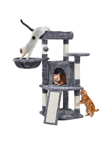 Torre para Gatos Yaheetech 106.68 cm con Rascador y Perchero