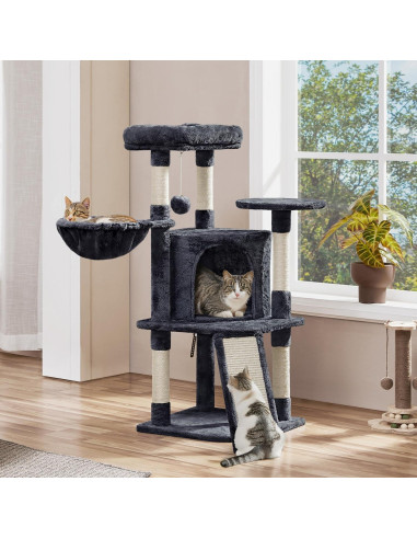Torre para Gatos Yaheetech 106.68 cm con Rascador y Perchero
