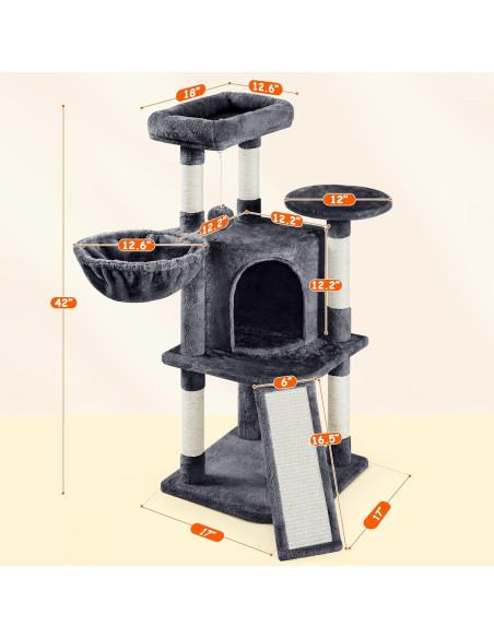 Torre para Gatos Yaheetech 106.68 cm con Rascador y Perchero