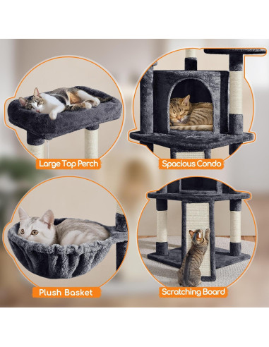 Torre para Gatos Yaheetech 106.68 cm con Rascador y Perchero