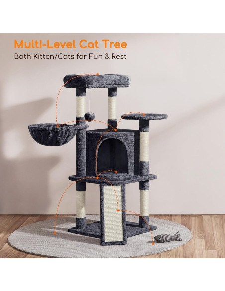 Torre para Gatos Yaheetech 106.68 cm con Rascador y Perchero