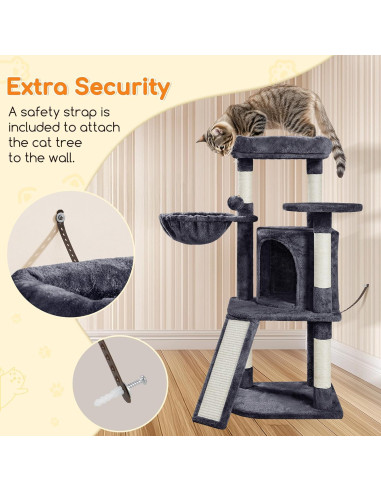 Torre para Gatos Yaheetech 106.68 cm con Rascador y Perchero
