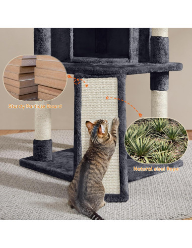 Torre para Gatos Yaheetech 106.68 cm con Rascador y Perchero