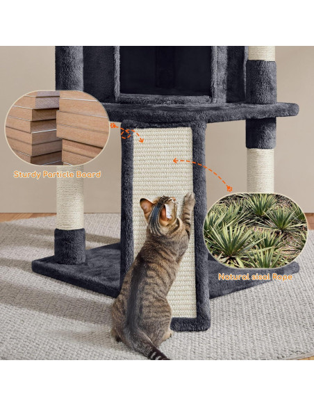 Torre para Gatos Yaheetech 106.68 cm con Rascador y Perchero