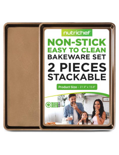 NutriChef Juego de 2 Bandejas para Hornear XL Antiadherentes 56x40cm