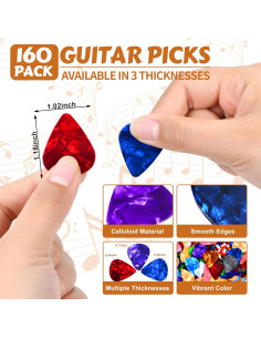 160 Púas de Guitarra de Celuloide Bymore - 3 Grosores 2