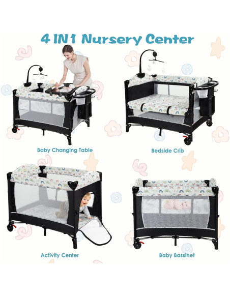 Cuna Plegable Kinder King 4 en 1 Portátil Multicolor