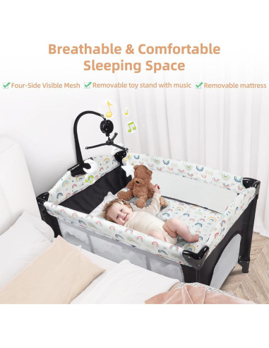 Cuna Plegable Kinder King 4 en 1 Portátil Multicolor