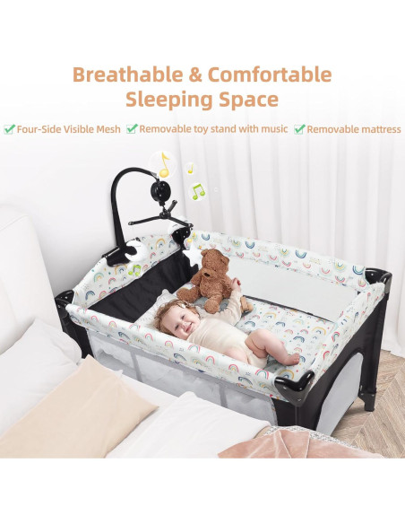 Cuna Plegable Kinder King 4 en 1 Portátil Multicolor