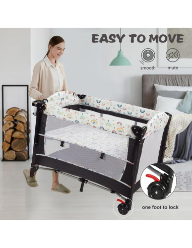 Cuna Plegable Kinder King 4 en 1 Portátil Multicolor