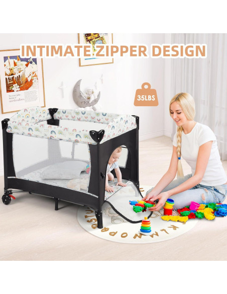 Cuna Plegable Kinder King 4 en 1 Portátil Multicolor