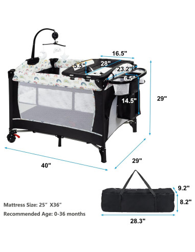 Cuna Plegable Kinder King 4 en 1 Portátil Multicolor