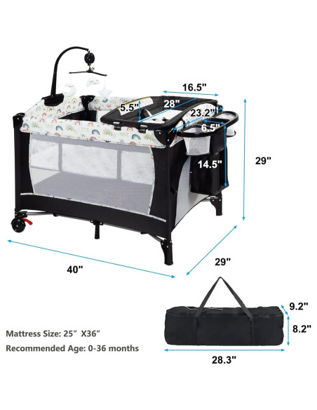 Cuna Plegable Kinder King 4 en 1 Portátil Multicolor