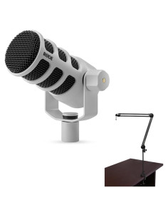 Micrófono Dinámico Rode PodMic USB y XLR Blanco con Brazo Auray BAI-2N