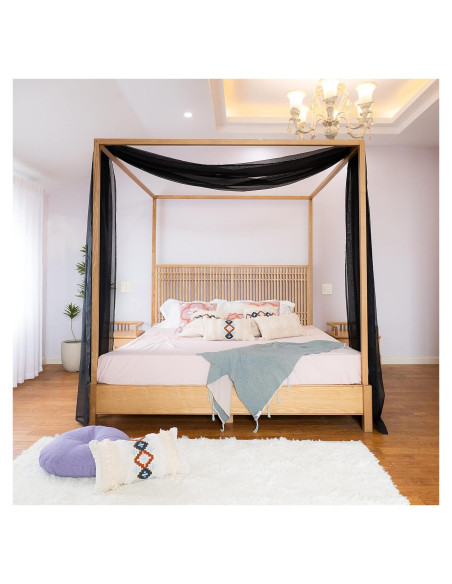 Cortina de Dosel Negra Linentalks 132x520 cm para Cama Individual
