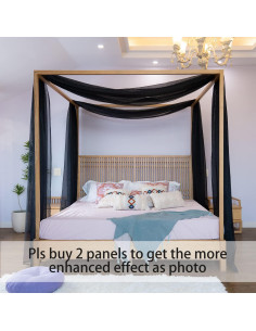 Cortina de Dosel Negra Linentalks 132x520 cm para Cama Individual 2