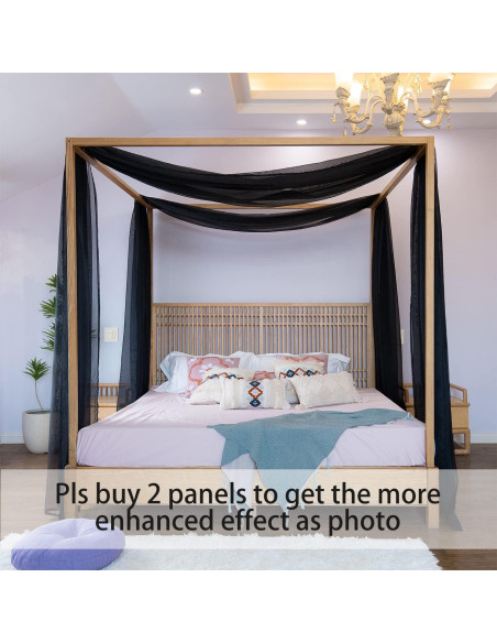 Cortina de Dosel Negra Linentalks 132x520 cm para Cama Individual