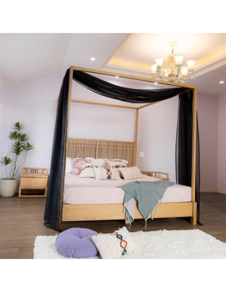 Cortina de Dosel Negra Linentalks 132x520 cm para Cama Individual