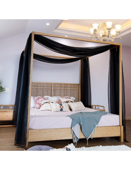 Cortina de Dosel Negra Linentalks 132x520 cm para Cama Individual