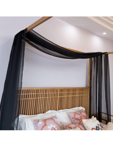 Cortina de Dosel Negra Linentalks 132x520 cm para Cama Individual