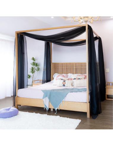 Cortina de Dosel Negra Linentalks 132x520 cm para Cama Individual
