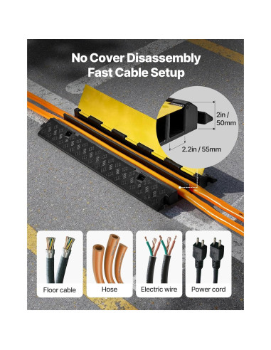 Rampas de Protección de Cables VEVOR 100 cm 2 Canales Caucho