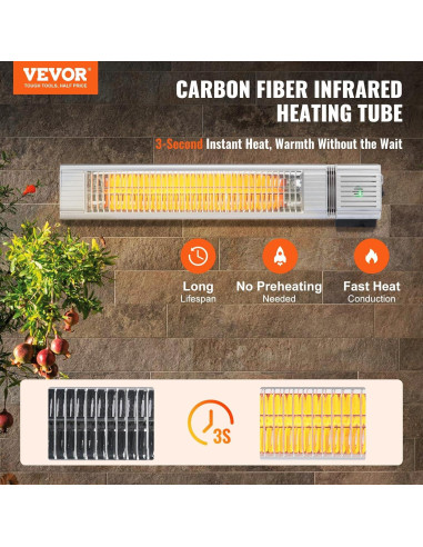 Calefactor Infrarrojo VEVOR 1500W Control Remoto IP65