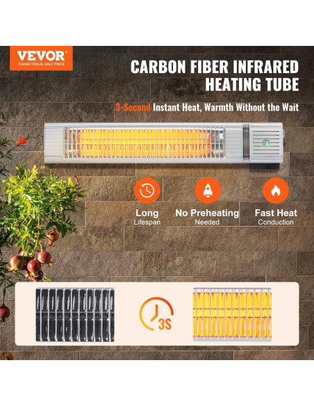 Calefactor Infrarrojo VEVOR 1500W Control Remoto IP65
