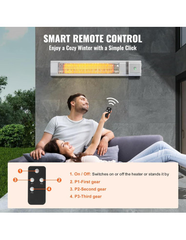 Calefactor Infrarrojo VEVOR 1500W Control Remoto IP65