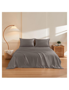 Juego de Funda de Edredón 3 Piezas THXSILK Seda Morera Reina Carbón