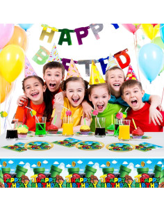 Artículos de Fiesta Super Bros - 20 Platos, 20 Servilletas y Mantel 180x107 cm 2