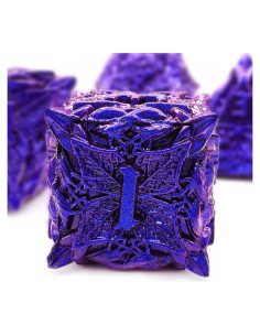 Juego de Dados Poliedricos HAOMEJA de Metal para D&D - 7 Dados Azul Púrpura