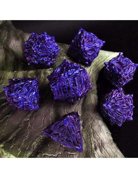 Juego de Dados Poliedricos HAOMEJA de Metal para D&D - 7 Dados Azul Púrpura