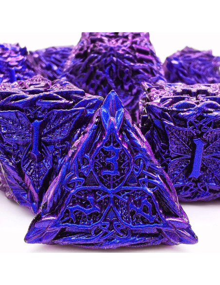 Juego de Dados Poliedricos HAOMEJA de Metal para D&D - 7 Dados Azul Púrpura