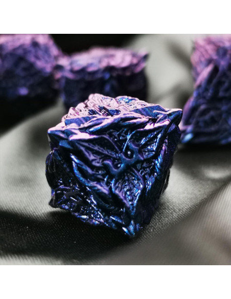 Juego de Dados Poliedricos HAOMEJA de Metal para D&D - 7 Dados Azul Púrpura