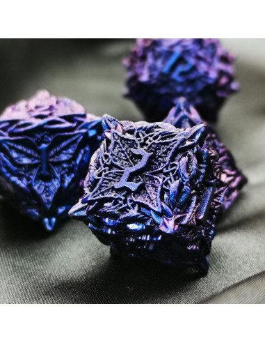Juego de Dados Poliedricos HAOMEJA de Metal para D&D - 7 Dados Azul Púrpura