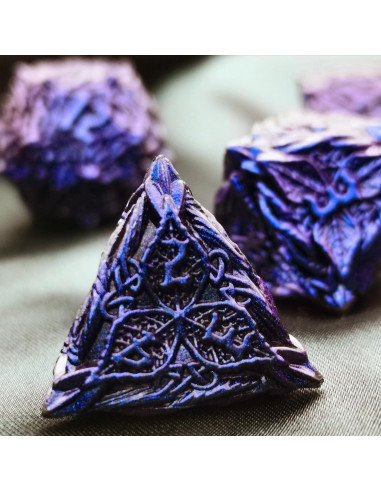 Juego de Dados Poliedricos HAOMEJA de Metal para D&D - 7 Dados Azul Púrpura