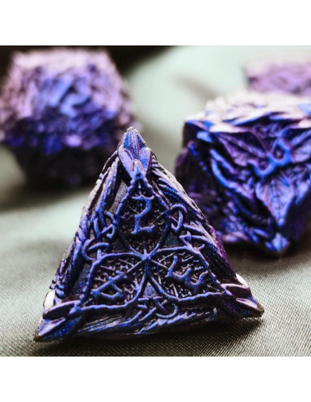 Juego de Dados Poliedricos HAOMEJA de Metal para D&D - 7 Dados Azul Púrpura