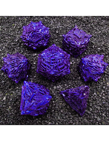 Juego de Dados Poliedricos HAOMEJA de Metal para D&D - 7 Dados Azul Púrpura