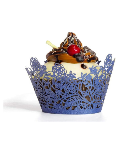 60 Fundas de Cupcake YOZATIA Encaje Rosa Azul Marino 7.9cm